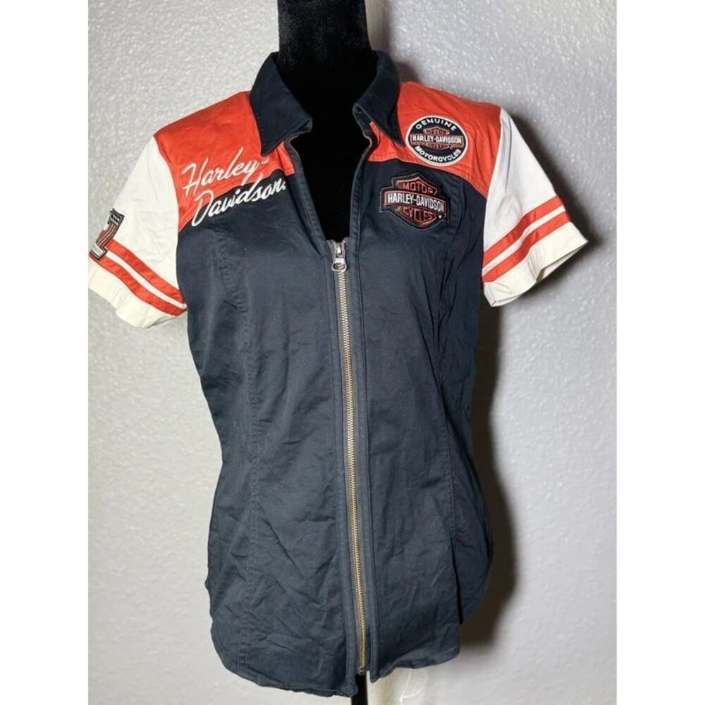 Harley-Davidson Genuine Motorclothes Zip Front Short Sleeve Shirt M
